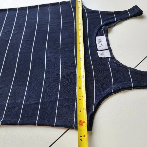 Chico's 1 Travelers Slinky Tank Top Black White Striped Knit Stretch Shirt Sz M - Picture 6 of 8